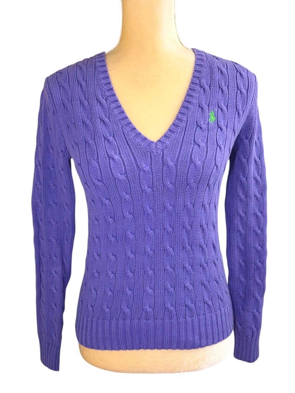 Ralph Lauren Sport Cotton V-Neck Cable Knit Sweater Medium